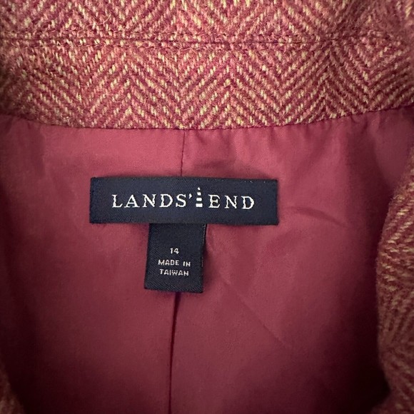 LANDS' END Womens Wool Tweed Jacket Herringbone Button Front Long Sleeve Pink 14 - Picture 7 of 8